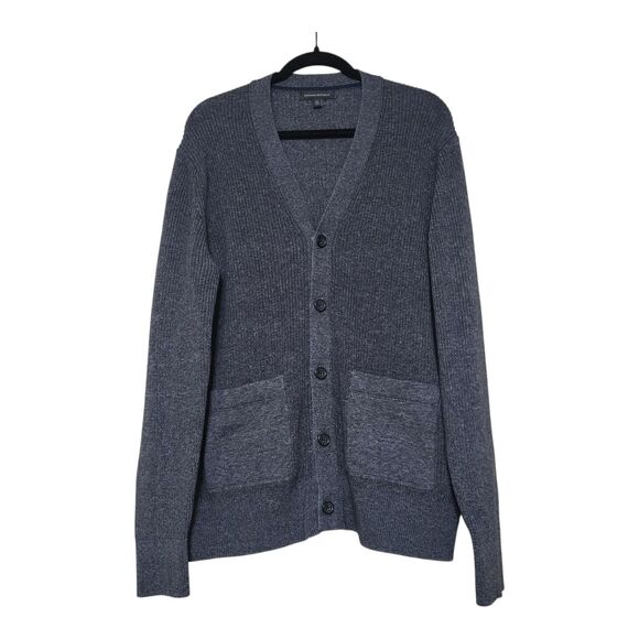 Banana Republic Mens Ribbed Cardigan With Pockets Size Xl Charcoal Gray Melange - Picture 3 of 6
